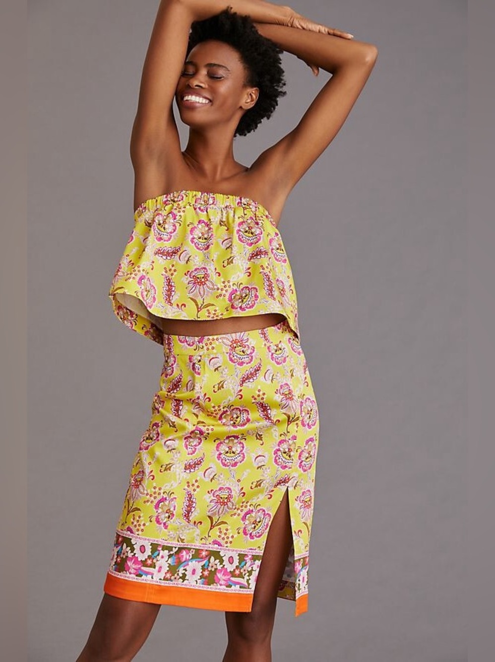 NWT Maeve Anthropologie Yellow Floral 2 Piece Set Top & Skirt Sz 8
